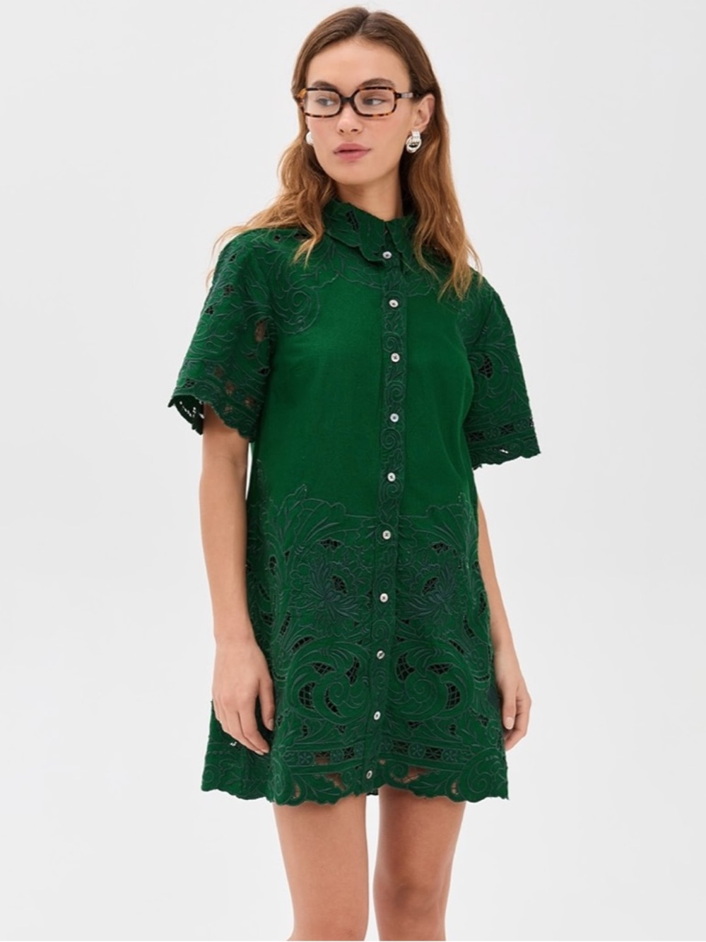 Sea New York Ceci Embroidery Shirt Dress in Green - Picture 2 of 7